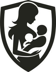 Elegant vector logo showing a mother tenderly holding her baby in a heart-shaped embrace, symbolizing love, care, and maternal connection.