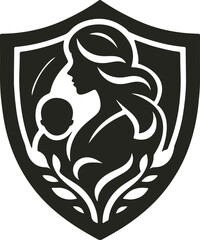 Elegant vector logo showing a mother tenderly holding her baby in a heart-shaped embrace, symbolizing love, care, and maternal connection.