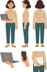 Diverse perspectives of woman using technology, empowering digital lifestyle and showcasing versatile communication in modern life with laptop and phone