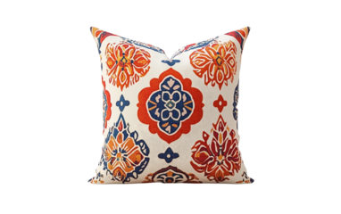 Decorative throw pillow featuring bohemian pattern crafted for cozy home spaces adding texture charm and artistic interior style isolated on transparent background PNG