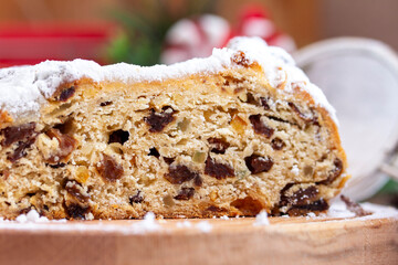 Christmas Stollen cheesecake with dried fruits and candied fruits