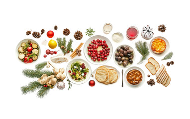 Traditional twelve-dish Orthodox Christmas Eve table representing cultural heritage festive meals and family holiday traditions isolated on transparent background PNG
