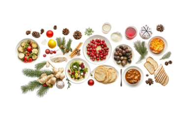 Traditional twelve-dish Orthodox Christmas Eve table representing cultural heritage festive meals and family holiday traditions isolated on transparent background PNG