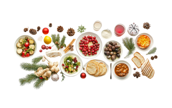 Traditional twelve-dish Orthodox Christmas Eve table representing cultural heritage festive meals and family holiday traditions isolated on transparent background PNG