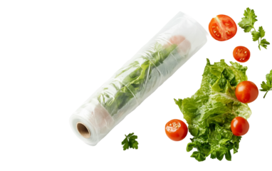 Reusable and biodegradable food wrap made of transparent material highlighting environmentally conscious practices and green alternatives isolated on transparent background PNG