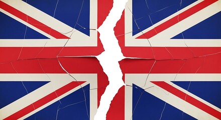 Union jack flag torn apart symbolizing division political strife and national crisis