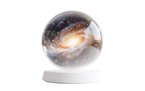 Transparent spherical device containing a miniature ecosystem showcasing modern design and scientific innovation isolated on transparent background PNG