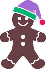 Brown Gingerbread Man Cookie with Santa Hat on White Background purple