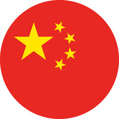 Circular flag of China with yellow stars on red background Chinese national
