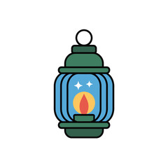 Vintage style lantern with glowing flame and stars illustration
