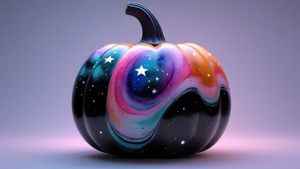 Cosmic Watercolor Pumpkin with Starry Galaxy Patterns

