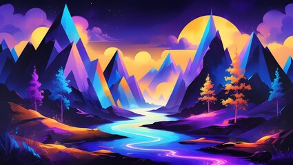 Digital Painting of Dreamlike Nature in Vibrant Neo-Art Style

