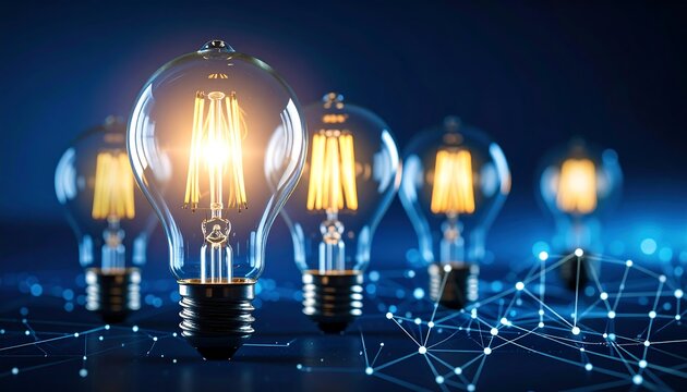 Group of glowing light bulbs