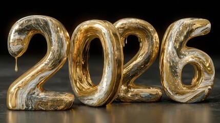 Golden 2026 numbers shining brightly on a dark surface highlighting the upcoming year