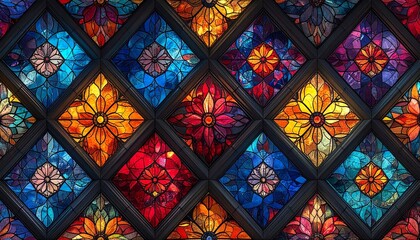 Pattern, seamless, background, colorful, stained, glass, windows, vibrant, pale, geometric, decorative, artistic, abstract, luminous, translucent, bright, mosaic, texture, repeating, ornamental, multi