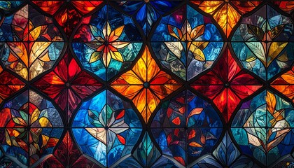 Pattern, seamless, background, colorful, stained, glass, windows, vibrant, pale, geometric, decorative, artistic, abstract, luminous, translucent, bright, mosaic, texture, repeating, ornamental, multi