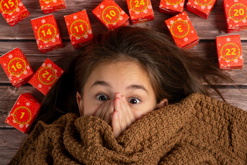 Christmas advent calendar in red color