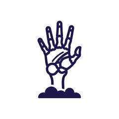 Obraz premium Skeletal hand reaching out from clouds in minimalist design 