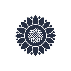 Abstract floral design in dark blue on white background  