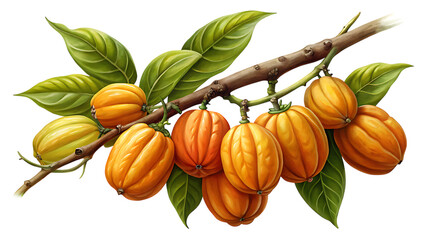 Branch of kokum fruits with leaves, isolated on transparent background garcinia indica, also known as kokum, is a fruitbearing tree