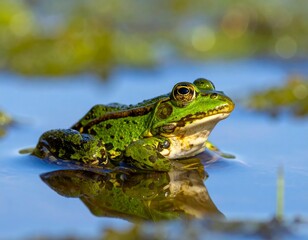 Obraz premium Green frog on water