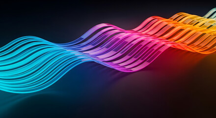 Wavy translucent ribbons in gradient colors on a dark background abstract modern design element art created with generated ai