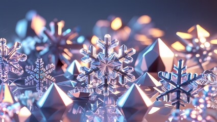 Intricate Decorative Crystal Snowflakes in 3D Illustration
