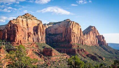 Fototapeta premium ancient canyon walls rise steeply behind a rugged mountain peak canyon geological formation rock