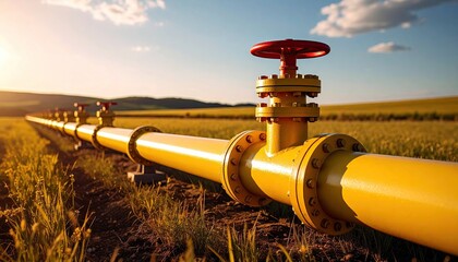 Yellow large gas pipe with red valve