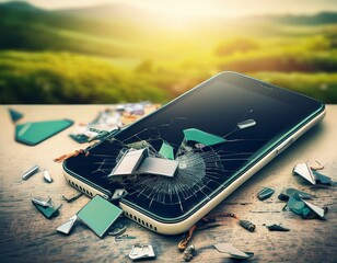 old recycling mobile smartphone break trash electronic junk device garbage