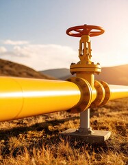 Yellow large gas pipe with red valve