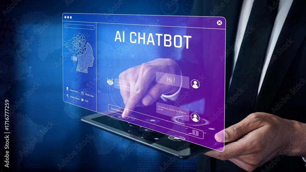 Poster ai chatbot interface facilitates communication, chatbot, and ai interaction for automated user suppo