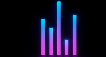Glowing vertical bars with a gradient from pink to blue against a black background in a dark setting created with generated ai
