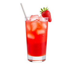 Refreshing strawberry drink with ice in glass cup isolated