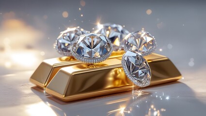 Close-up of Diamonds and Gold Bars with Luxurious Glow
