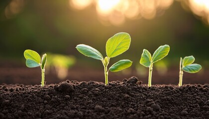 healthy soybean seedling emerging from dark soil sprout greenery agriculture