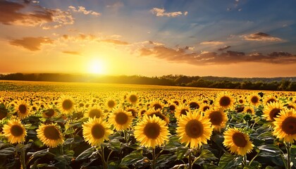 Obraz premium a vibrant field of sunflowers bathed in golden sunlight symbolizing optimism and a bright future the cheerful yellow evokes feelings of joy and warmth color flora sunshine
