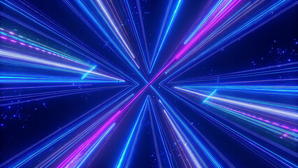 Futuristic Abstract Light Burst with Glowing Lines on Dark Background