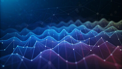 Futuristic Abstract Data Visualization with Glowing Network Lines and Gradient Waves