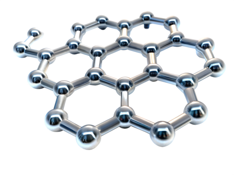 Metallic molecular structure with hexagonal lattice isolated on a transparent background  - Powered by Adobe
