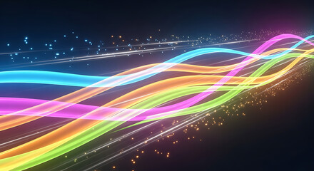Abstract colorful wavy lines with glowing particles on a dark background creating a dynamic effect created with generated ai