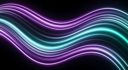 Abstract light trails in wavy motion with vibrant purple and teal hues against a dark background created with generated ai