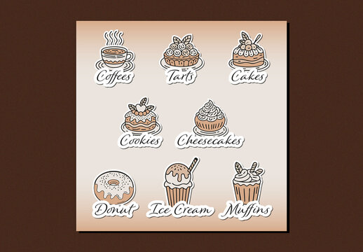 Food Illustration with text, icon set
