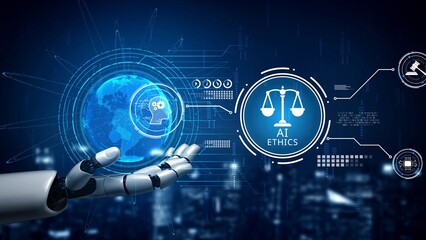 Obraz premium AI is transforming society, raising important ethics questions. Ethics in AI design ensures fairness. AI ethics promote responsible decisions. Balancing AI power with strong ethics is essential. Muxer