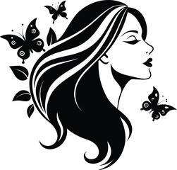 Silhouette of a Woman with Butterflies and Leaves Elegant Design
