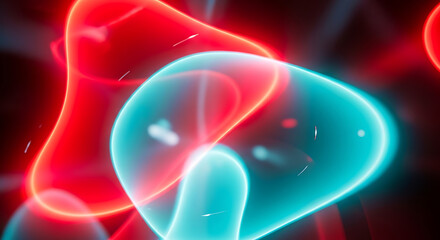 Abstract glowing shapes in red and blue overlapping on a dark background creating a modern design created with generated ai
