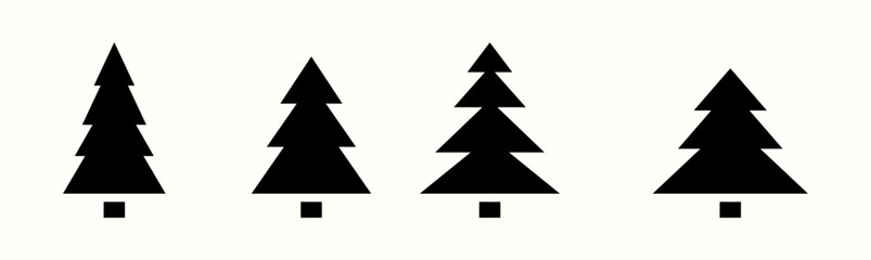 Four Evergreen Trees Arranged Against a Plain Background in Varying Styles