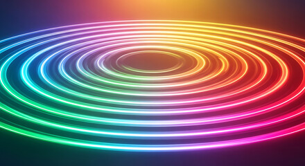 A vibrant display of concentric circles radiating with neon colors in a mesmerizing abstract design created with generated ai