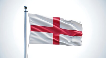 Fototapeta premium Waving flag of england on a flagpole against a bright sky patriotic symbol of the nation