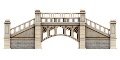 Ornate stone bridge with arched windows isolated on a transparent background architecture 1